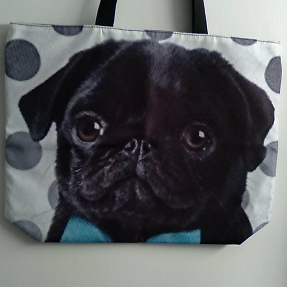 NEW- Tote bag  - Shoulder bag  - Black Pug - Picture 7 of 14